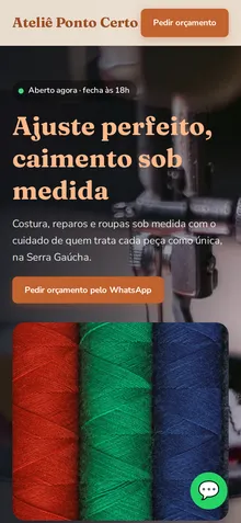 Captura mobile real da demo Ateliê de Costura e Reparos