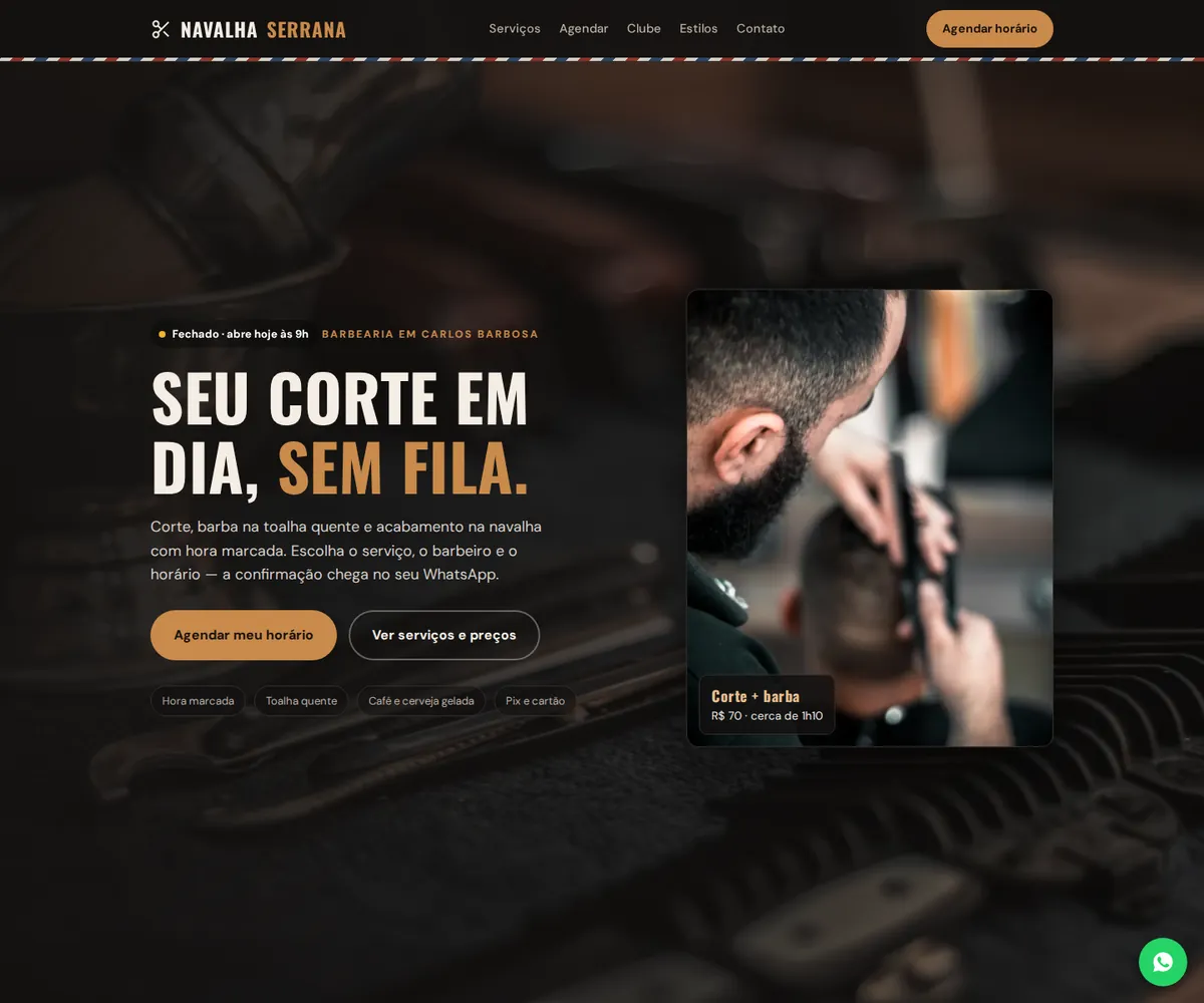 Captura real da demo de barbearia em computador
