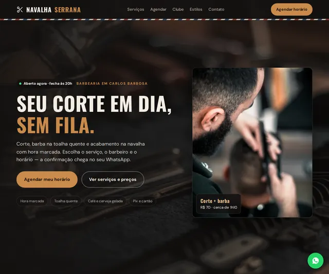 Captura desktop real da demo Barbearia