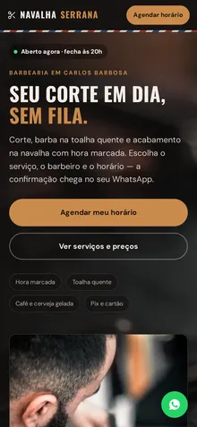 Captura mobile real da demo Barbearia