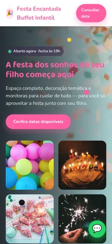 Captura mobile real da demo Buffet e Casa de Festas Infantil