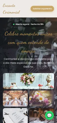 Captura mobile real da demo Cerimonial e Decoração de Eventos