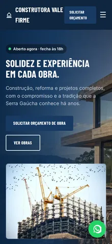Captura mobile real da demo Construtora