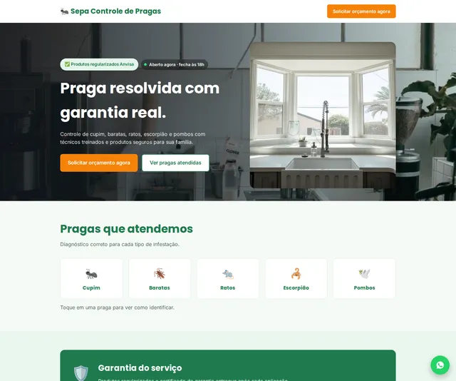 Captura desktop real da demo Dedetização e Controle de Pragas
