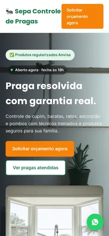Captura mobile real da demo Dedetização e Controle de Pragas