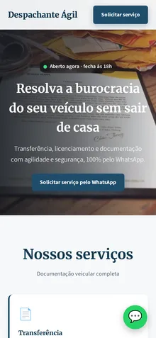 Captura mobile real da demo Despachante Documentalista
