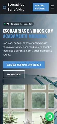 Captura mobile real da demo Esquadrias e Vidraçaria