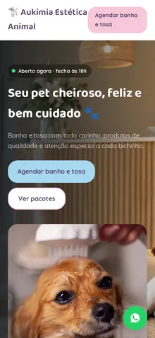 Captura mobile real da demo Estética Animal e Banho e Tosa