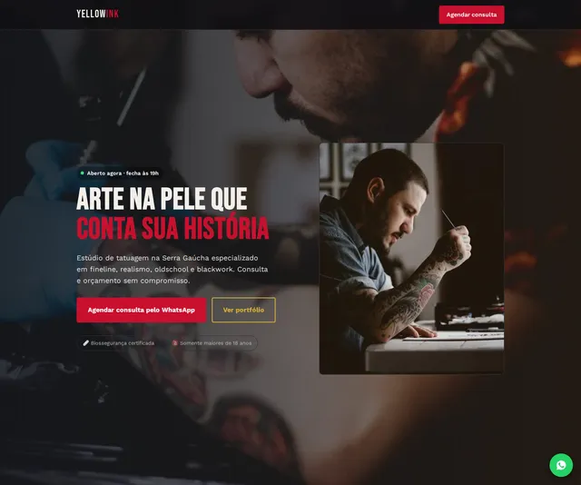 Captura desktop real da demo Estúdio de Tatuagem