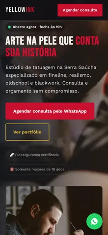 Captura mobile real da demo Estúdio de Tatuagem