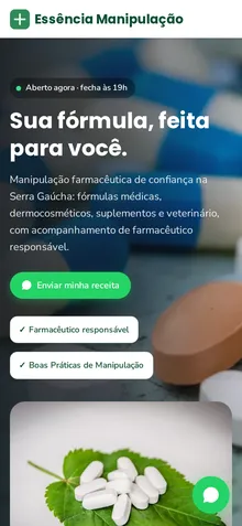 Captura mobile real da demo Farmácia de Manipulação