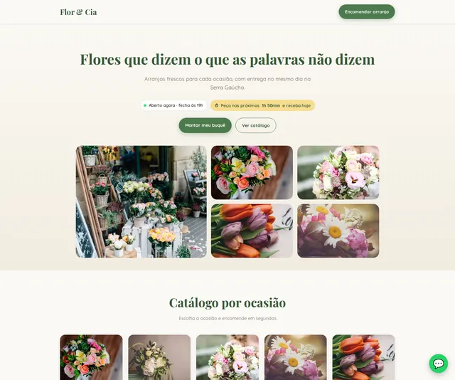 Captura desktop real da demo Floricultura