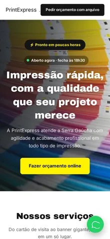Captura mobile real da demo Gráfica Rápida e Copiadora