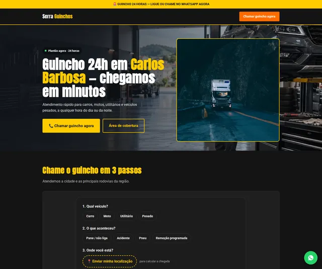 Captura desktop real da demo Guincho e Socorro Automotivo