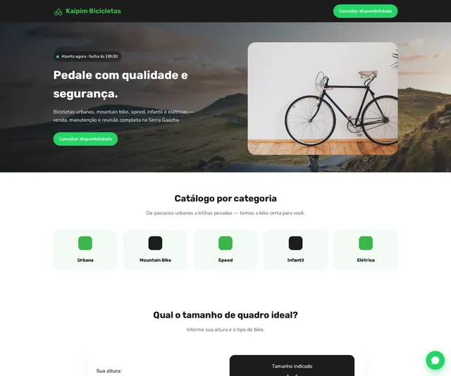 Captura desktop real da demo Loja de Bicicletas
