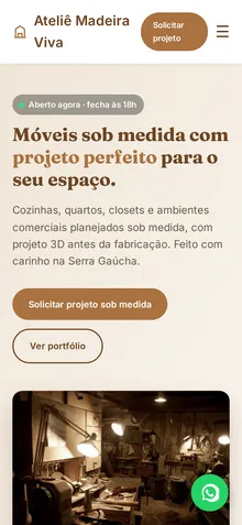 Captura mobile real da demo Móveis Sob Medida e Marcenaria