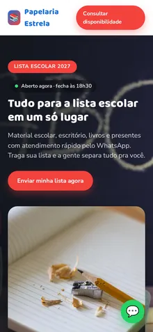 Captura mobile real da demo Papelaria e Livraria