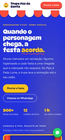 Captura mobile real da demo Personagem Vivo e Animação de Festas Infantis