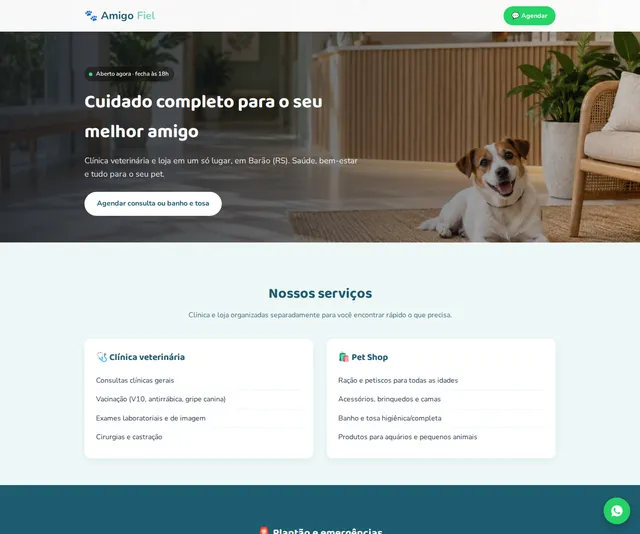 Captura desktop real da demo Pet Shop e Clínica Veterinária