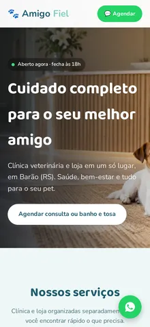 Captura mobile real da demo Pet Shop e Clínica Veterinária