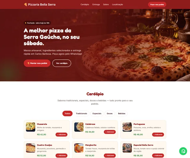 Captura desktop real da demo Pizzaria