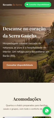 Captura mobile real da demo Pousada e Hospedagem Rural